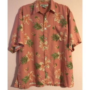 Pineapple moon peach floral silk button down shirt size large